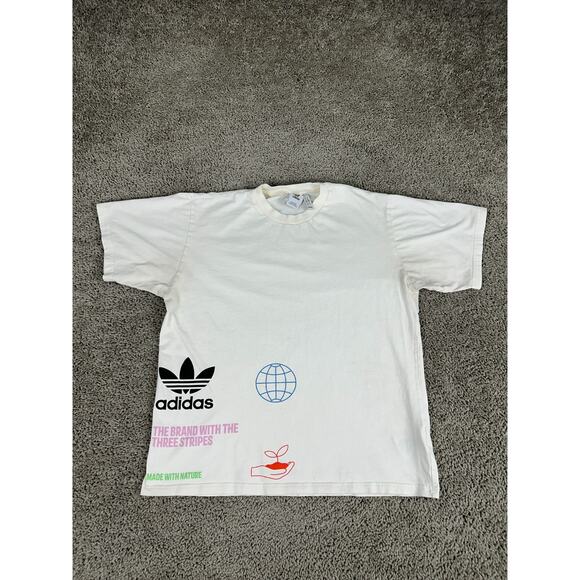 Adidas Shirt Mens Large White Made With Nature Graphic Print Short Sleeve READ* - Picture 1 of 15